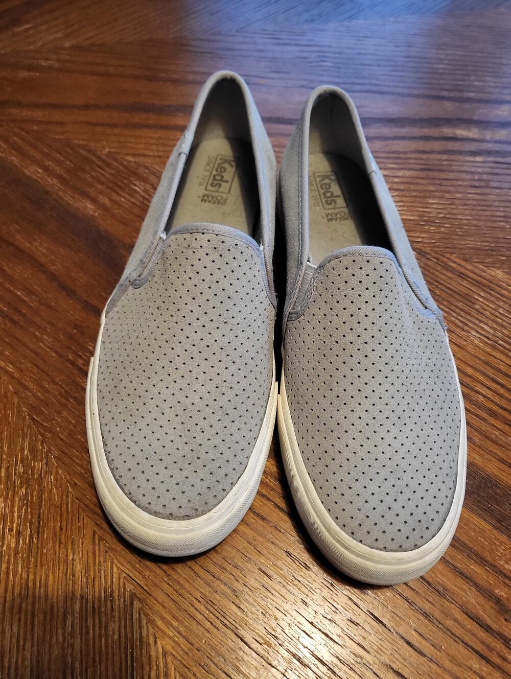 Keds women's Slip-On Perforated Suede Loafers — Light Gray